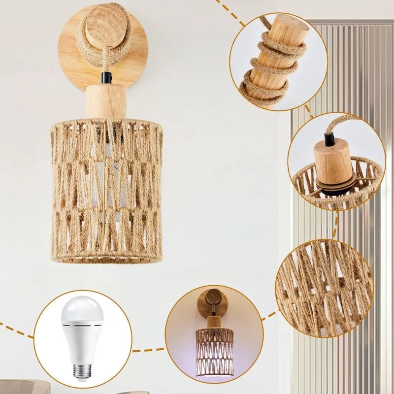Applique Murale Bois Rotin – Illuminez Décor & Ambiance Unique